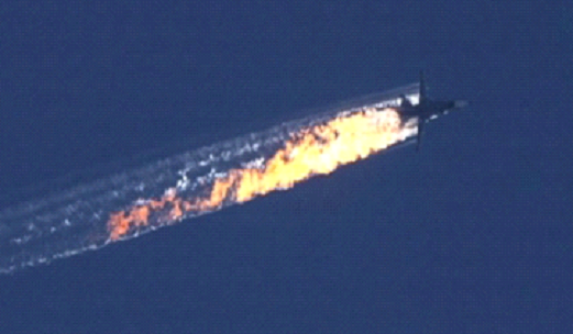 Det brennenede vraket gikk ned på syrisk territorium. Foto: EPA /HABERTURK TV /dpa-Bildfunk.