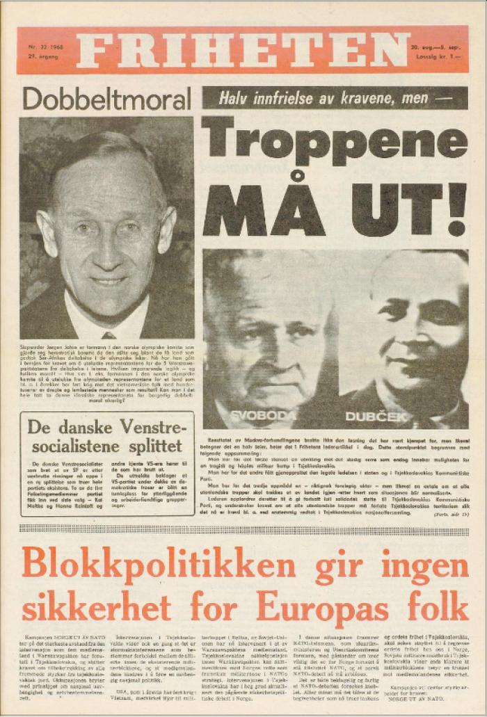 Klar tale: Faksimile fra Frihetens oppslag den 30. august 1968.