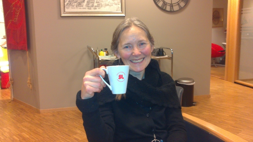 Rigmor Bjerche på sitt kontor i Folkets Hus.							Foto: Friheten/Terje Bjørlo