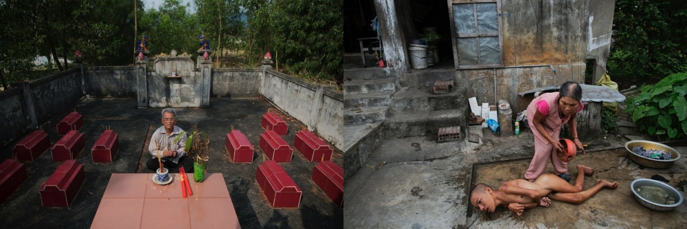 Den tidligere soldaten Do Duc Diu hadde bygd en egen kirkegård på en liten ås like ved hjemmet sitt. Her har han gravlagt sine 12 første barn som alle døde kort tid etter at de ble født med store misdannelser. Han har avsatt plass til sine tre gjenlevende døtre som er meget syke.